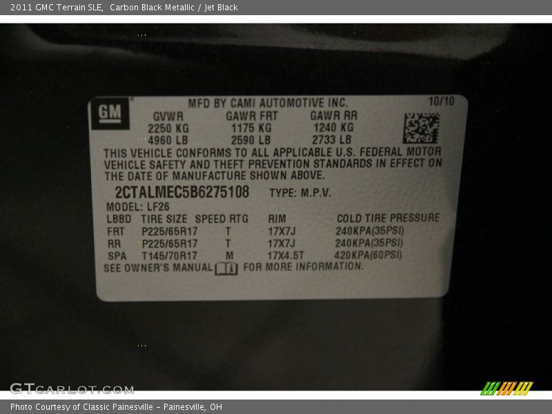 Carbon Black Metallic / Jet Black 2011 GMC Terrain SLE