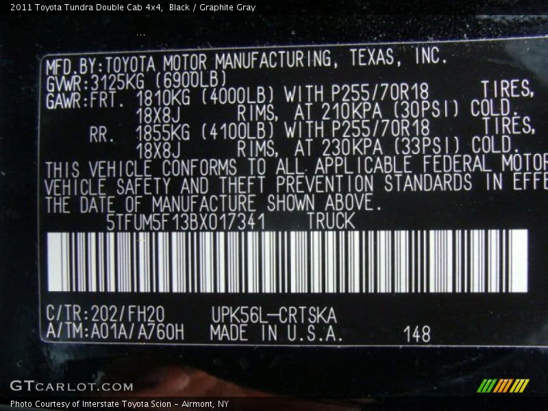Black / Graphite Gray 2011 Toyota Tundra Double Cab 4x4