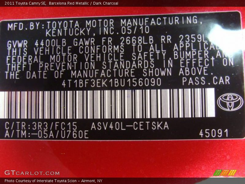 Barcelona Red Metallic / Dark Charcoal 2011 Toyota Camry SE