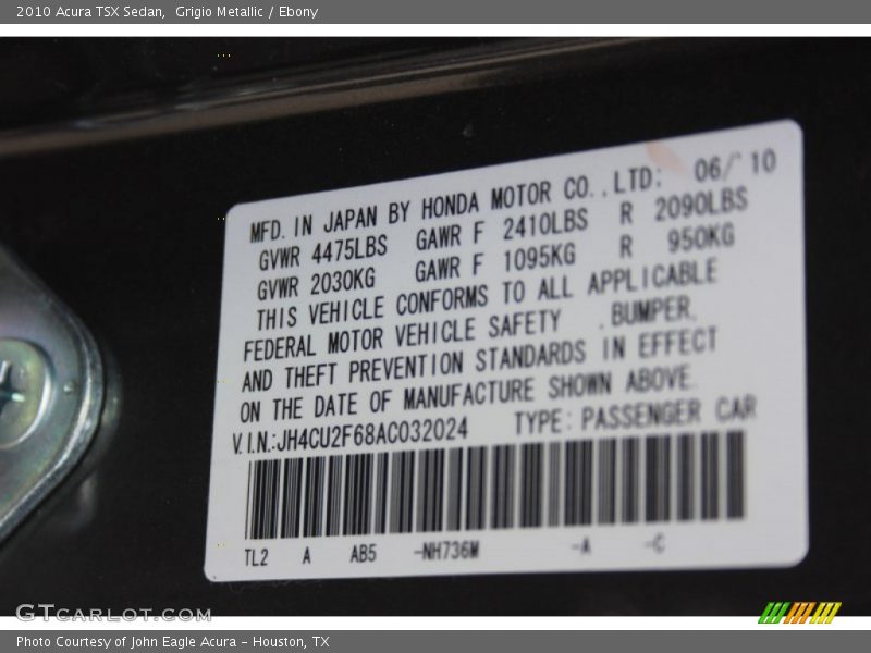 Grigio Metallic / Ebony 2010 Acura TSX Sedan