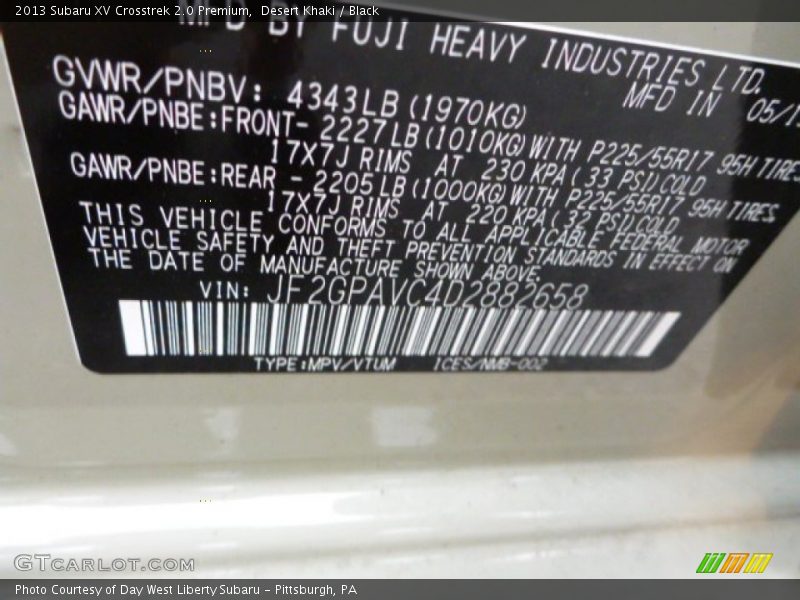 Desert Khaki / Black 2013 Subaru XV Crosstrek 2.0 Premium