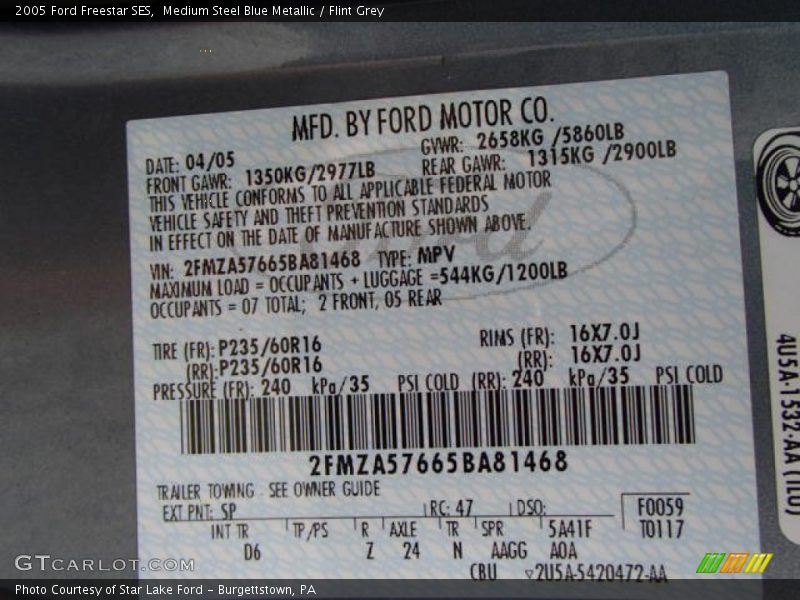 Medium Steel Blue Metallic / Flint Grey 2005 Ford Freestar SES