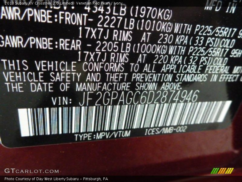 Venetian Red Pearl / Ivory 2013 Subaru XV Crosstrek 2.0 Limited