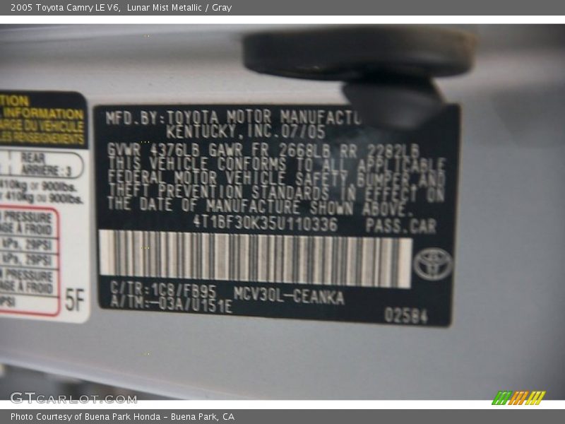 Lunar Mist Metallic / Gray 2005 Toyota Camry LE V6