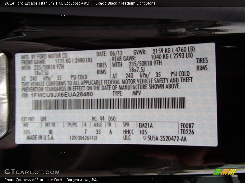 Tuxedo Black / Medium Light Stone 2014 Ford Escape Titanium 1.6L EcoBoost 4WD