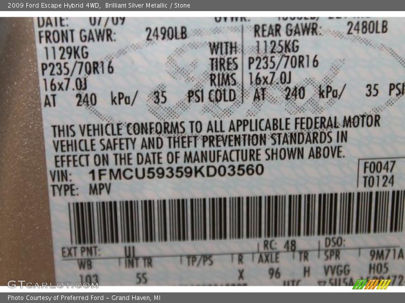 Brilliant Silver Metallic / Stone 2009 Ford Escape Hybrid 4WD