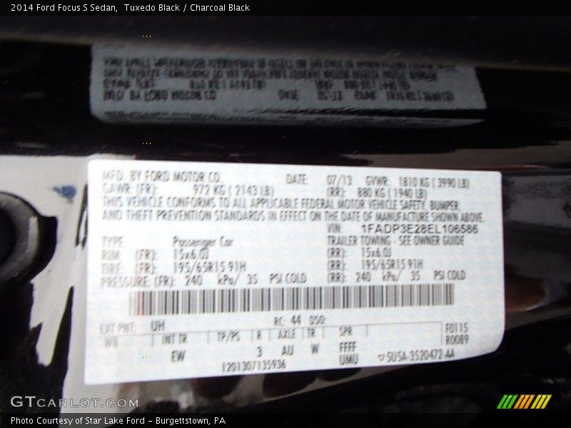 2014 Focus S Sedan Tuxedo Black Color Code UH