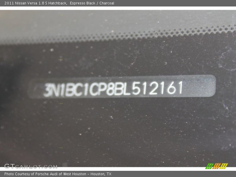 Espresso Black / Charcoal 2011 Nissan Versa 1.8 S Hatchback