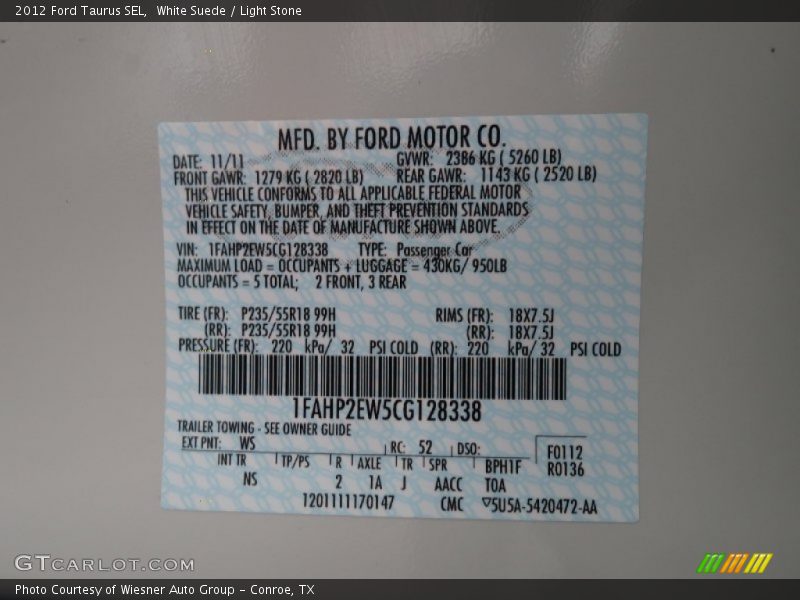White Suede / Light Stone 2012 Ford Taurus SEL