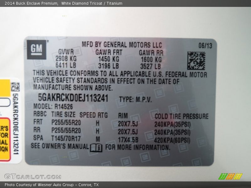 White Diamond Tricoat / Titanium 2014 Buick Enclave Premium