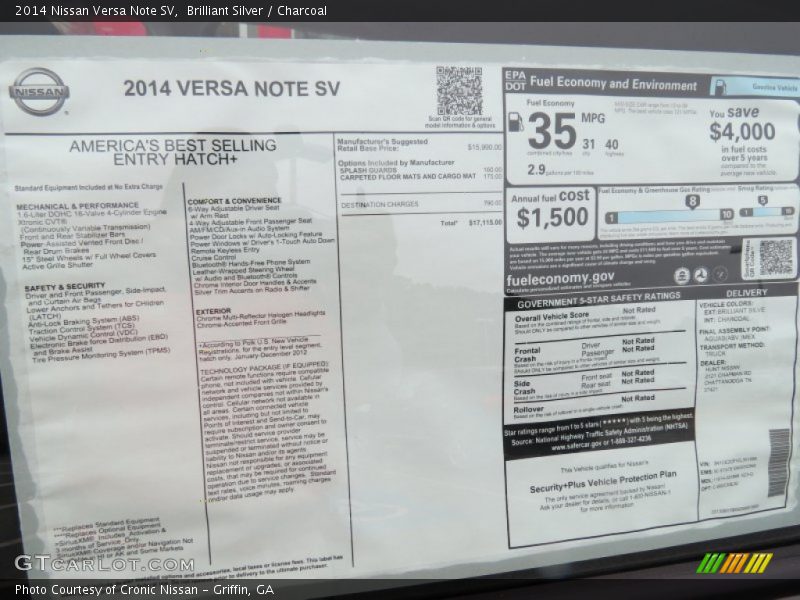  2014 Versa Note SV Window Sticker