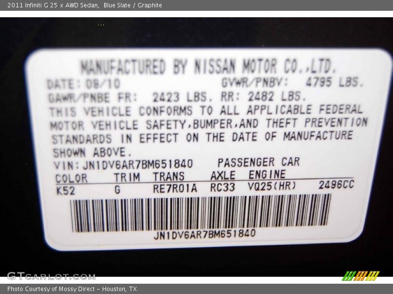 Blue Slate / Graphite 2011 Infiniti G 25 x AWD Sedan