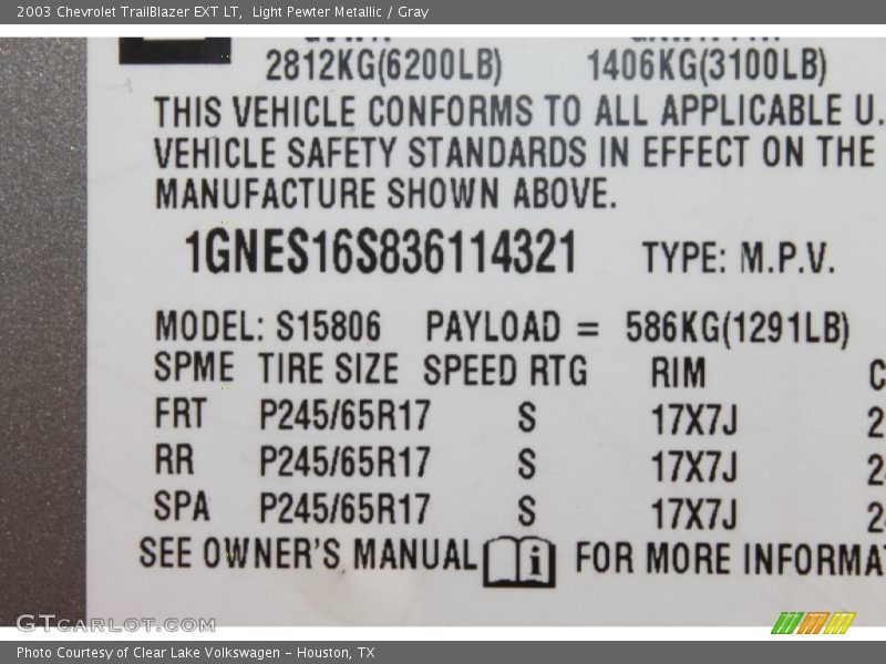 Light Pewter Metallic / Gray 2003 Chevrolet TrailBlazer EXT LT