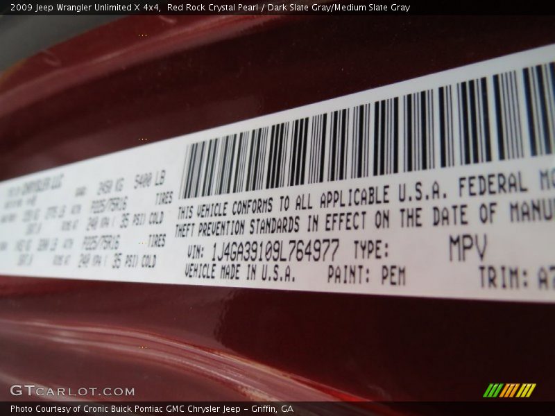Red Rock Crystal Pearl / Dark Slate Gray/Medium Slate Gray 2009 Jeep Wrangler Unlimited X 4x4