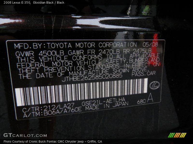 Obsidian Black / Black 2008 Lexus IS 350