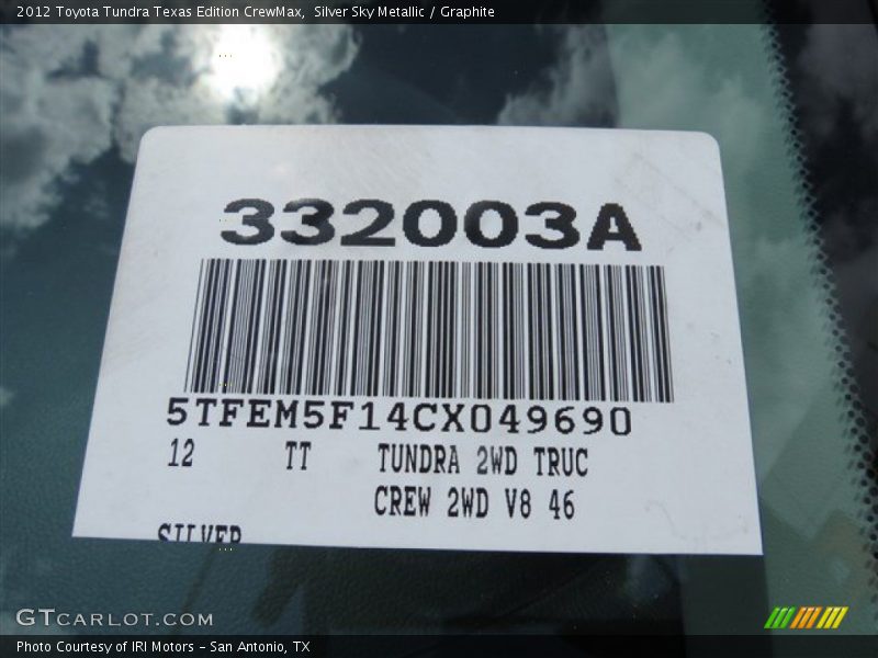 Silver Sky Metallic / Graphite 2012 Toyota Tundra Texas Edition CrewMax