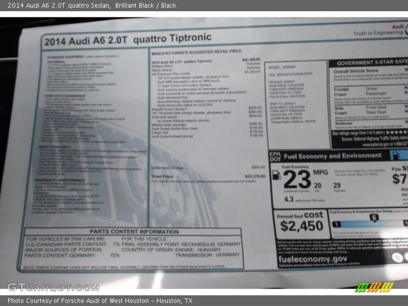  2014 A6 2.0T quattro Sedan Window Sticker