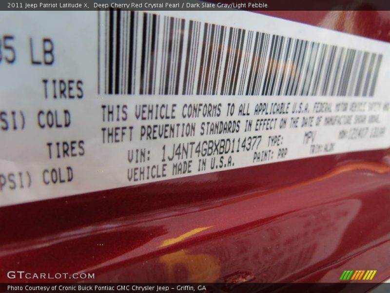 Deep Cherry Red Crystal Pearl / Dark Slate Gray/Light Pebble 2011 Jeep Patriot Latitude X