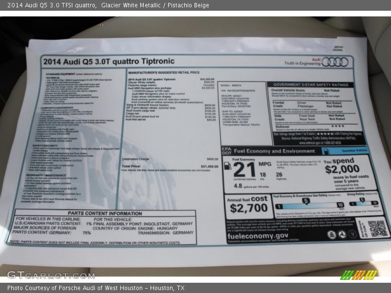  2014 Q5 3.0 TFSI quattro Window Sticker