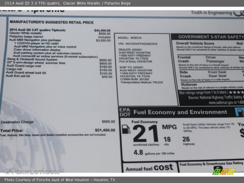  2014 Q5 3.0 TFSI quattro Window Sticker