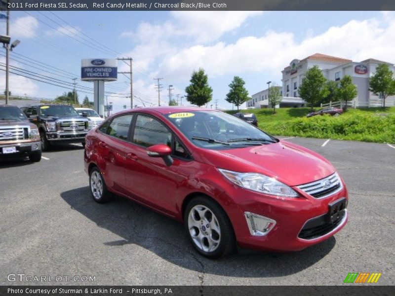 Red Candy Metallic / Charcoal Black/Blue Cloth 2011 Ford Fiesta SEL Sedan