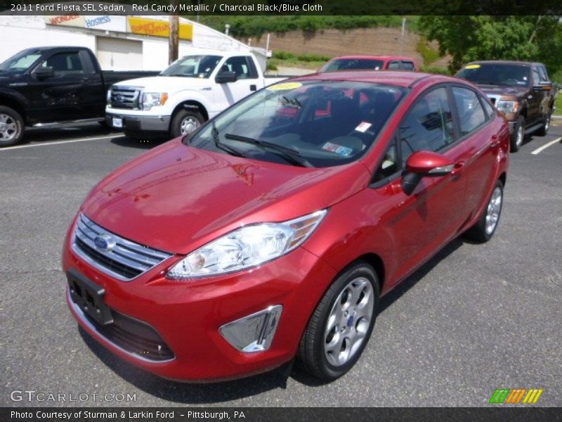 Red Candy Metallic / Charcoal Black/Blue Cloth 2011 Ford Fiesta SEL Sedan