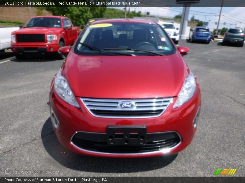Red Candy Metallic / Charcoal Black/Blue Cloth 2011 Ford Fiesta SEL Sedan
