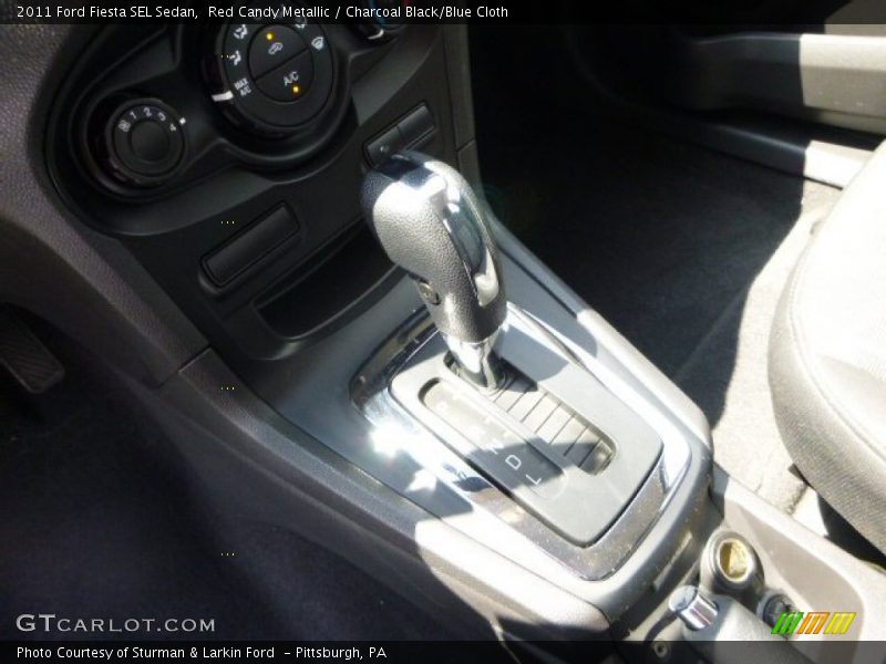 Red Candy Metallic / Charcoal Black/Blue Cloth 2011 Ford Fiesta SEL Sedan