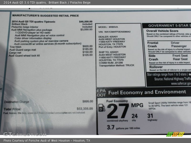 Brilliant Black / Pistachio Beige 2014 Audi Q5 3.0 TDI quattro