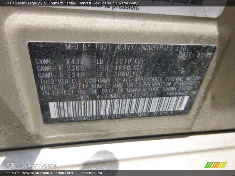 Harvest Gold Metallic / Warm Ivory 2010 Subaru Legacy 2.5i Premium Sedan