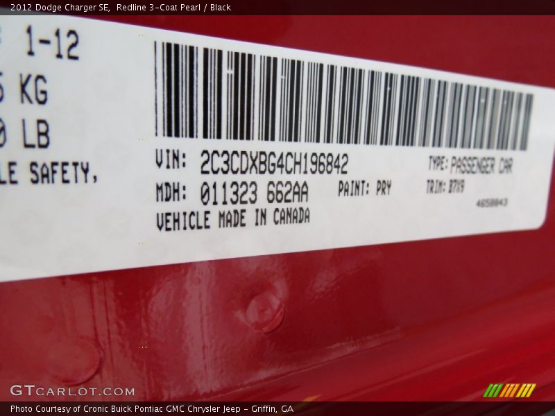Redline 3-Coat Pearl / Black 2012 Dodge Charger SE