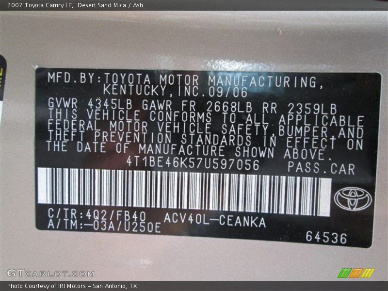 Desert Sand Mica / Ash 2007 Toyota Camry LE