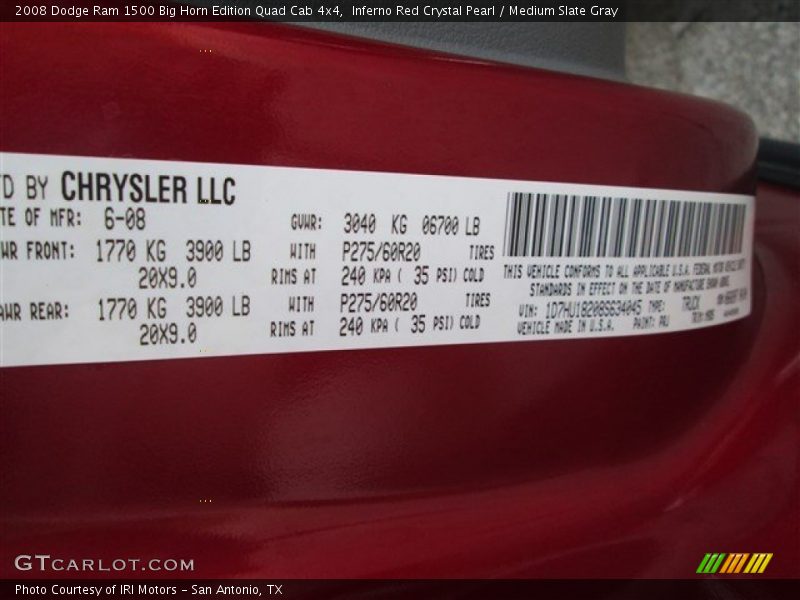 Inferno Red Crystal Pearl / Medium Slate Gray 2008 Dodge Ram 1500 Big Horn Edition Quad Cab 4x4