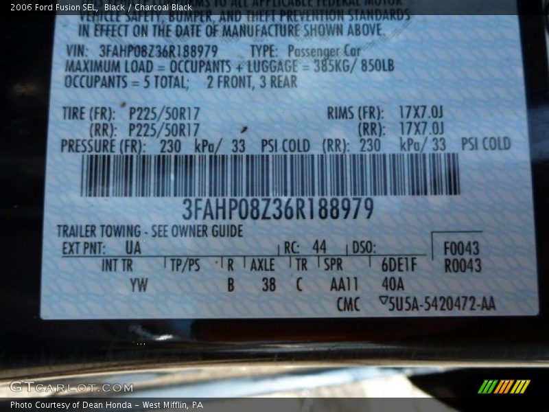 Black / Charcoal Black 2006 Ford Fusion SEL