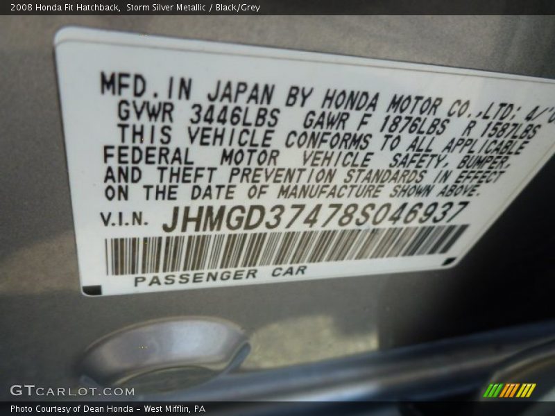 Storm Silver Metallic / Black/Grey 2008 Honda Fit Hatchback