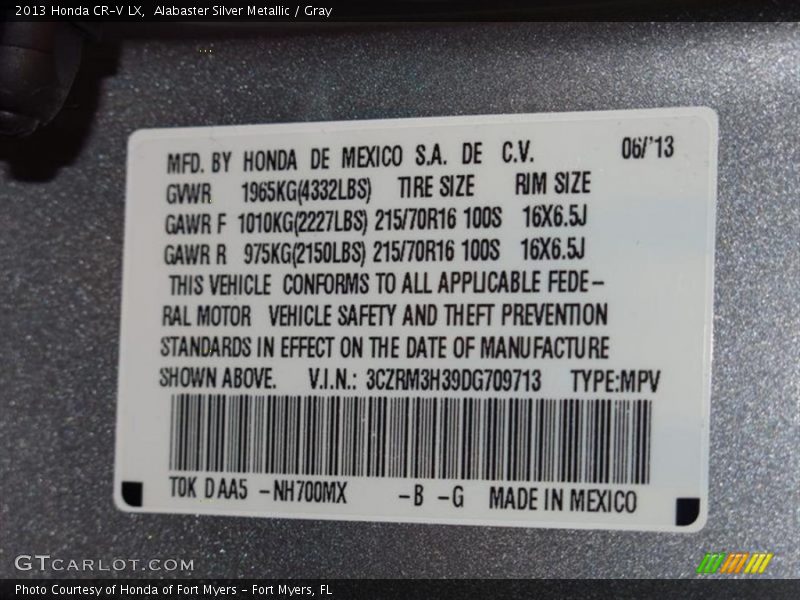 Alabaster Silver Metallic / Gray 2013 Honda CR-V LX