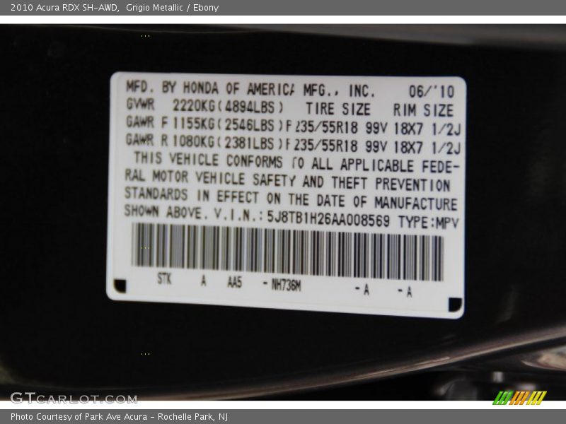 Grigio Metallic / Ebony 2010 Acura RDX SH-AWD