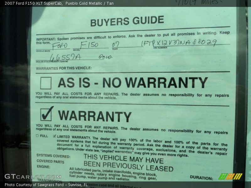 Pueblo Gold Metallic / Tan 2007 Ford F150 XLT SuperCab