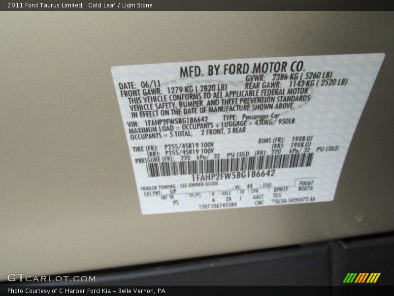 2011 Taurus Limited Gold Leaf Color Code UP