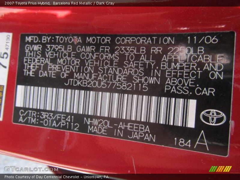 Barcelona Red Metallic / Dark Gray 2007 Toyota Prius Hybrid