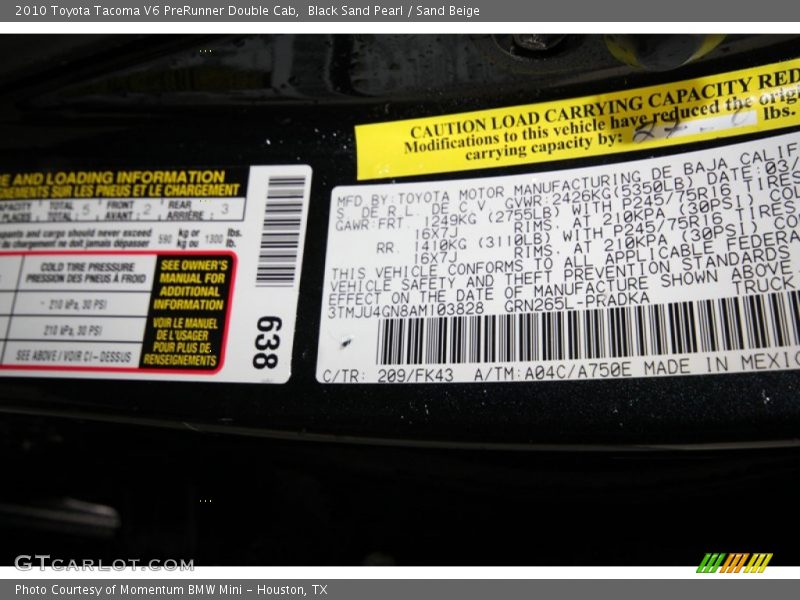 Black Sand Pearl / Sand Beige 2010 Toyota Tacoma V6 PreRunner Double Cab