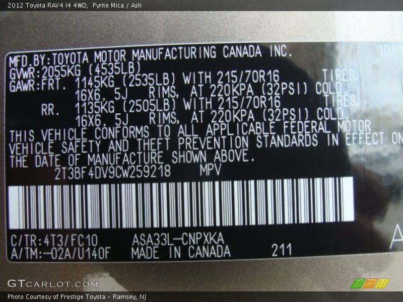 Pyrite Mica / Ash 2012 Toyota RAV4 I4 4WD
