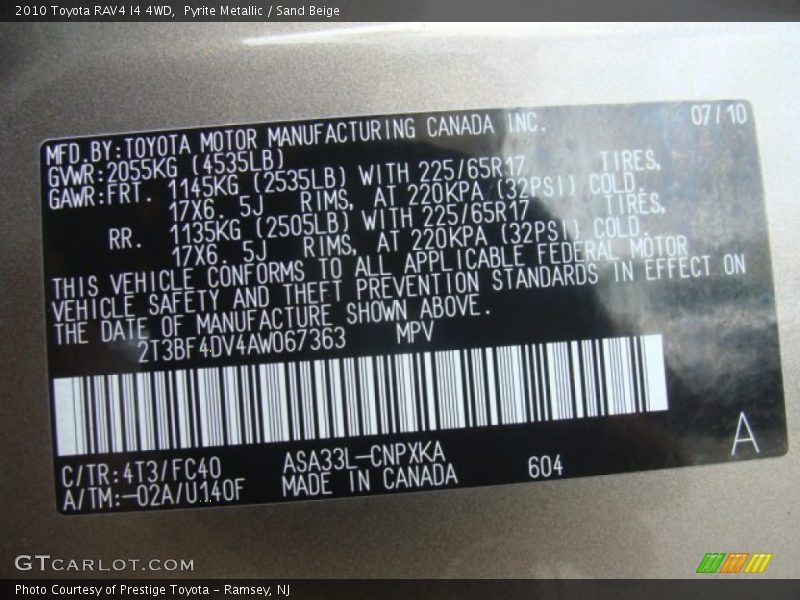 Pyrite Metallic / Sand Beige 2010 Toyota RAV4 I4 4WD