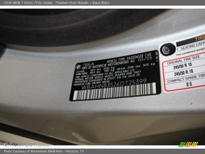 Titanium Silver Metallic / Black/Black 2006 BMW 7 Series 750Li Sedan
