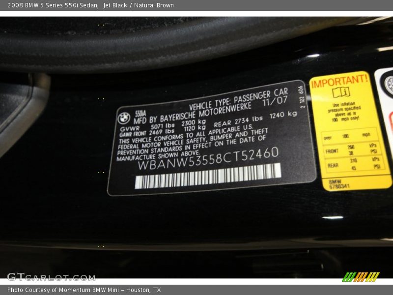 Jet Black / Natural Brown 2008 BMW 5 Series 550i Sedan