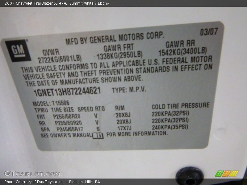 Summit White / Ebony 2007 Chevrolet TrailBlazer SS 4x4