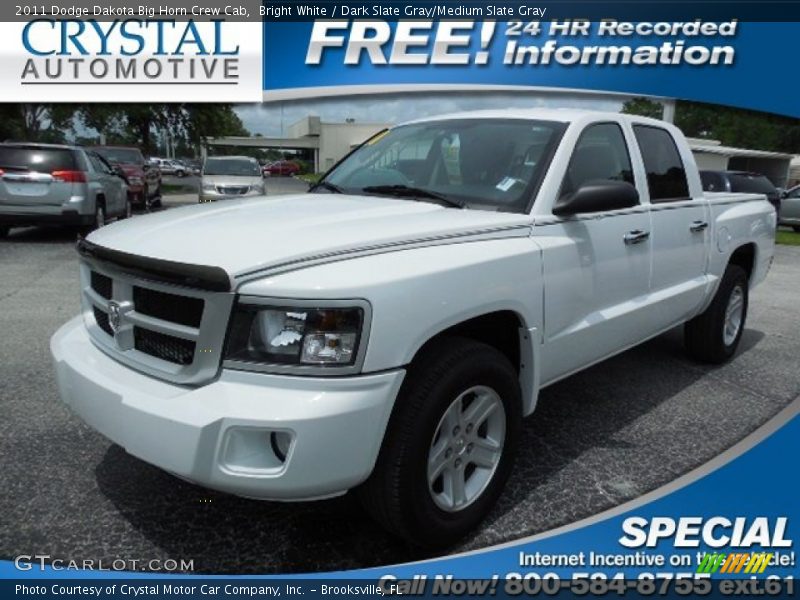 Bright White / Dark Slate Gray/Medium Slate Gray 2011 Dodge Dakota Big Horn Crew Cab
