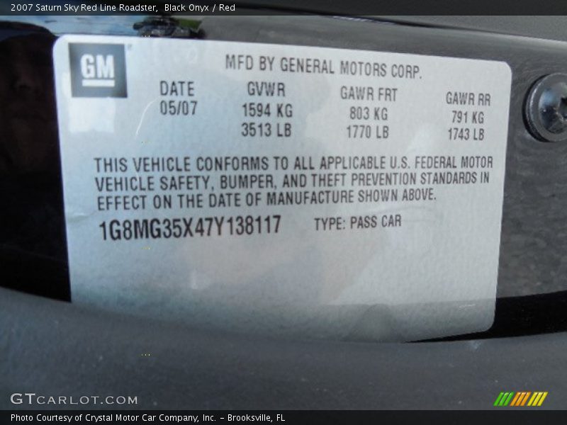 Black Onyx / Red 2007 Saturn Sky Red Line Roadster