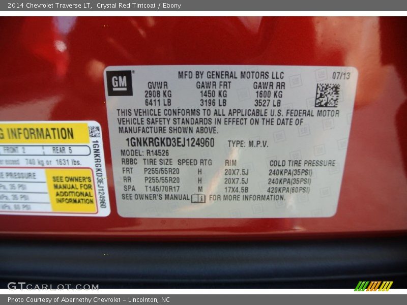 Crystal Red Tintcoat / Ebony 2014 Chevrolet Traverse LT