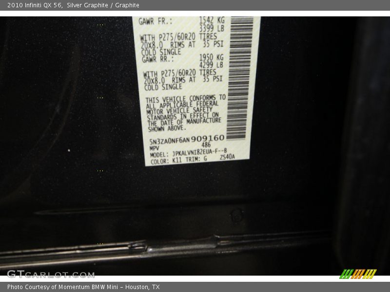 Silver Graphite / Graphite 2010 Infiniti QX 56